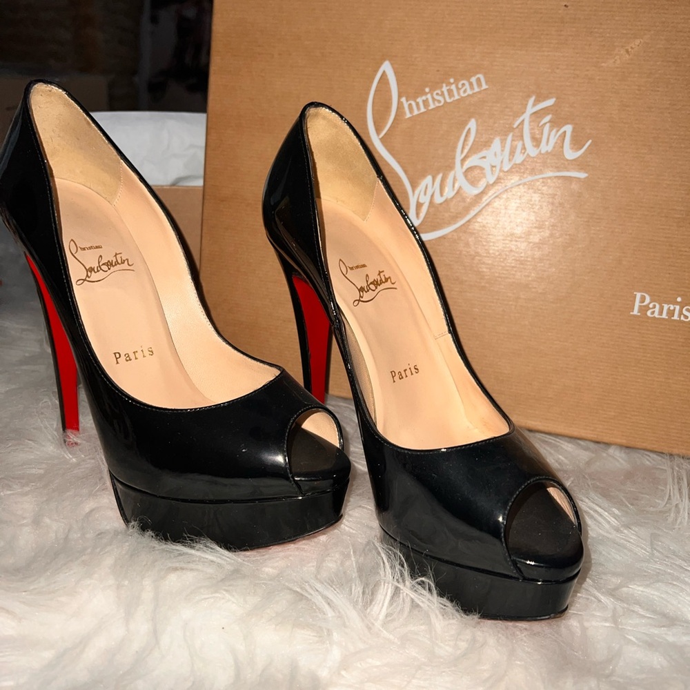 Christian Louboutin Black Patent Peep Toe Heels